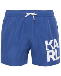 Mens Clothing Beachwear Boardshorts and swim shorts Karl Lagerfeld Synthetic Block Logo Navy Blue Swim Shorts for Men 