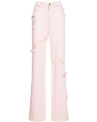 Blumarine Roses & Thorns Embroidered Wide Jeans - Pink