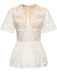 Elie Saab - Embroidered Cotton Blend Top - Lyst