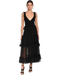 Alexander McQueen Ärmelloses Kleid Aus Strick Und Tüll Mit Rüschen - Schwarz