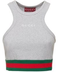 Gucci - Tanktop Aus Baumwollmischung Mit Webdetail - Lyst