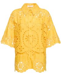 Zimmermann - Pop Embroidered Cut-Out Linen Shirt - Lyst