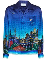 Casablancabrand - Night View Print Silk Twill Shirt - Lyst