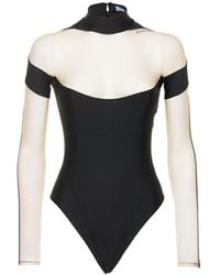 Mugler - Transparenter Body Aus Tüll Und Jersey - Lyst