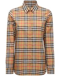 Burberry Transparentes Chiffonhemd Im Karodruck in Braun Damen Bekleidung Oberteile Hemden 