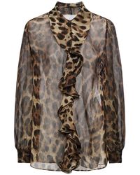 Dolce & Gabbana - Leopard Print Ruffled Silk Chiffon Shirt - Lyst