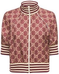 Gucci - Logo Print Silk Twill Zip Jacket - Lyst