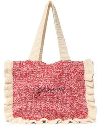 Ganni - Cotton Crochet Ruffled Tote Bag - Lyst