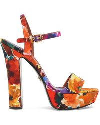 Dolce & Gabbana - 105Mm Printed Canvas Platform Sandals - Lyst