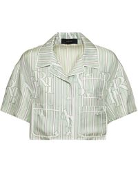 Amiri - Silk Satin Short Sleeve Cropped Shirt - Lyst