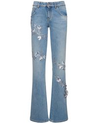 Blumarine - Denim Straight Jeans W/Flowers - Lyst