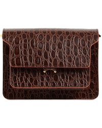 Marni Medium Ledertasche Mit Krokoprägung "trunk" - Braun