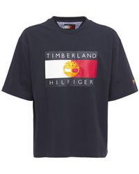TOMMY HILFIGER x TIMBERLAND Flag Logo Recycled Cotton T-shirt - Blue