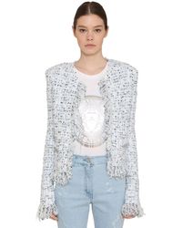 Balmain Giacca In Tweed Di Lurex Con Frange - Blu
