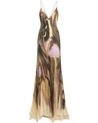 Roberto Cavalli - Printed Viscose Satin Long Dress - Lyst