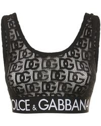 Dolce & Gabbana Crop Top En Jacquard De Coton Mélangé À Logo - Noir