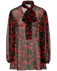 Dolce & Gabbana - Cherry Printed Silk Chiffon Shirt - Lyst