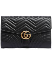 Gucci Clutch Aus Leder "gg Marmont 2.0" - Schwarz