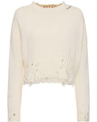 Marni - Distressed Ribbed Cotton Crop Sweater - Lyst
