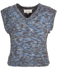 Maison Margiela Strickweste Aus Baumwollmischung in Blau Damen Bekleidung Pullover und Strickwaren Ärmellose Pullover 