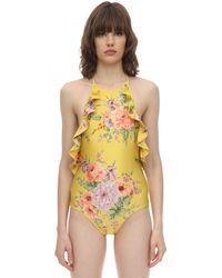 Zimmermann Bañador Entero De Lycra Con Volantes - Amarillo