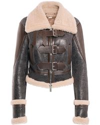 Blumarine - Leather Shearling Short Jacket W/buckles - Lyst
