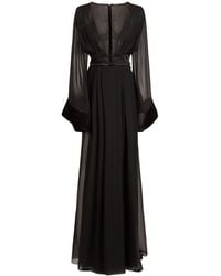 Azzaro Silk Georgette Deep V Neck Dress - Black