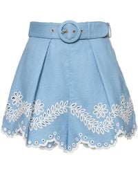 Zimmermann - Junie Embroidered Linen Shorts - Lyst