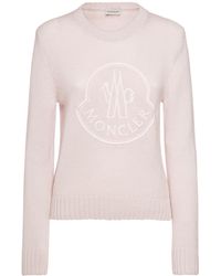 Moncler - Embroidered Logo Wool Blend Sweater - Lyst