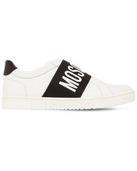 Moschino Leder Slip-On-Sneakers mit Logo in Weiß für Herren Herren Schuhe Sneaker Niedrig Geschnittene Sneaker 