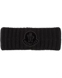 Moncler Wool Rib Knit Headband W/ Velvet Patch - Black
