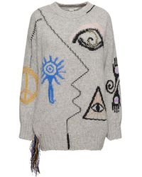 Stella McCartney - Pull-over en maille de laine mélangée folk artwork - Lyst