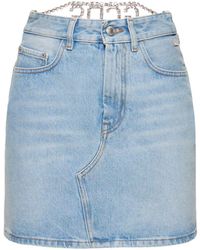 Gcds - Cotton Denim Mini Skirt W/ Logo Detail - Lyst