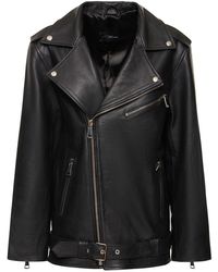 Manokhi - Bikerjacke Aus Leder Mit Gürtel - Lyst