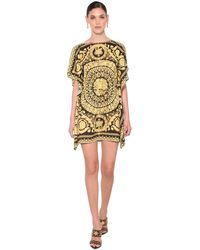 Versace Abito In Georgette Stampato - Giallo