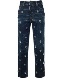 DSquared² - Boston Embellished Wide Leg Jeans - Lyst