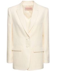 Valentino - Veste en laine et crêpe de soie à logo - Lyst