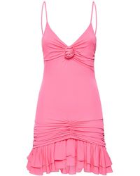 Blumarine - Jersey Draped Mini Dress W/Rose Appliqué - Lyst