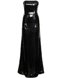 Alberta Ferretti - Sequined Satin Strapless Long Dress - Lyst