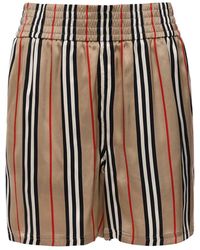 Burberry Marsett Check Printed Silk Twill Shorts - Natural