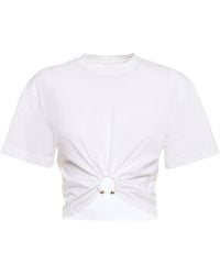 Rabanne - T-shirt court en coton à logo détail anneau - Lyst