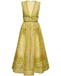 Zimmermann - Bow-detail Sleeveless Linen And Silk-blend Midi Dress - Lyst