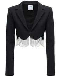 Area Cropped Crepe Blazer W/ Crystal Fringe - Black