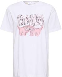 Ganni - T-shirt relaxed fit en jersey cats - Lyst