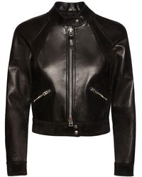 Tom Ford - Giacca cropped biker in camoscio e pelle / zip - Lyst