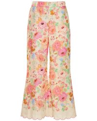 Zimmermann - Pantalon ample évasé en lin floral raie - Lyst