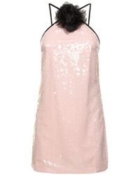 Self-Portrait - Sequined Halter Neck Mini Dress - Lyst