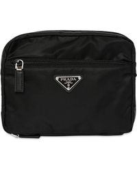 Prada Reisepouch Aus Nylon Mit Lederdetails - Schwarz