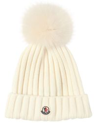 Moncler Bonnet En Laine Avec Pompon En Fourrure - Blanc