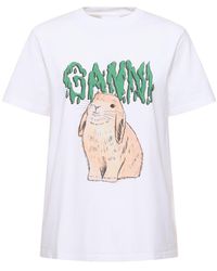Ganni - T-shirt Aus Baumwolle Mit Druck - Lyst